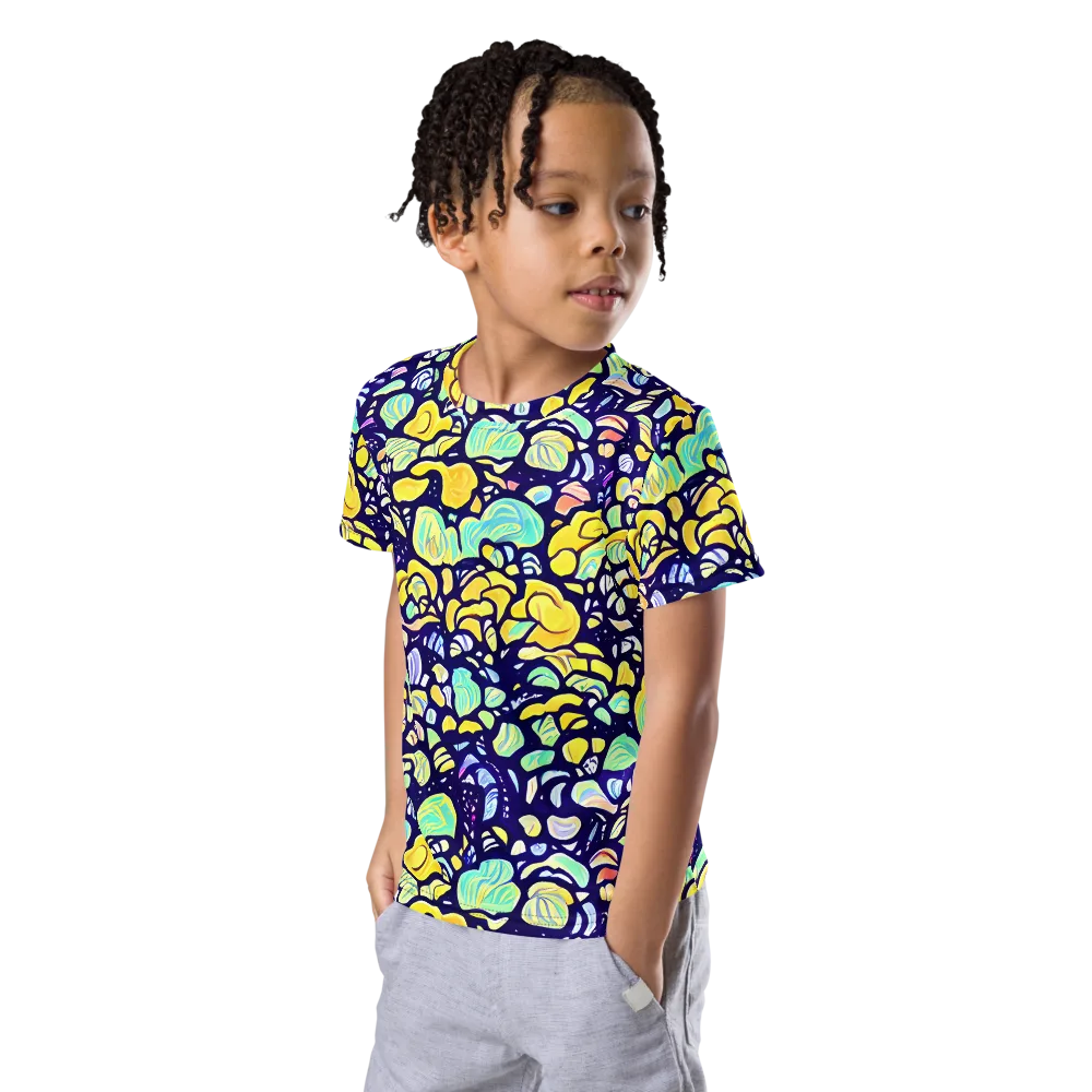 Indigo Fruit Riot on Kids Crew Neck T-Shirt — Left Front
