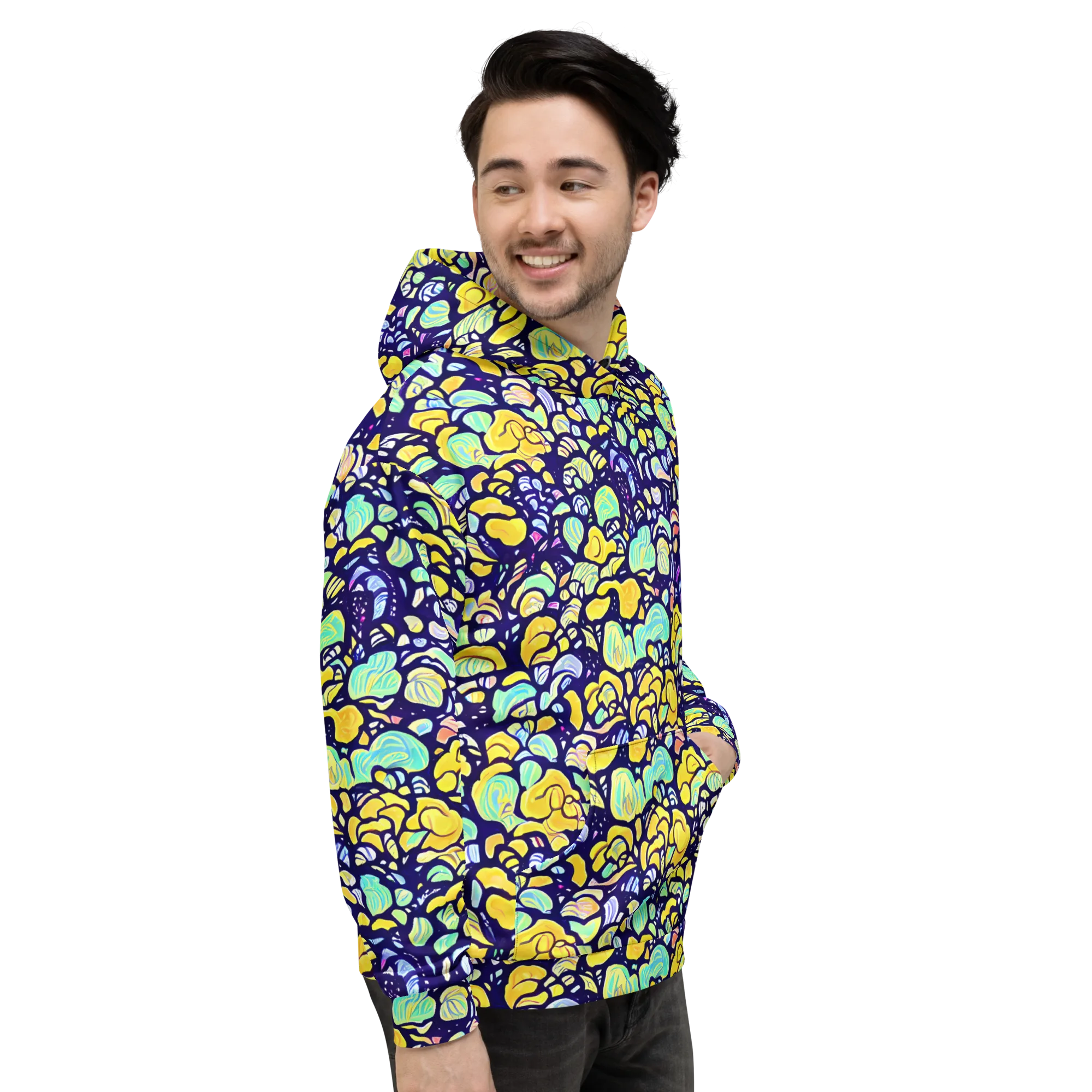 Indigo Fruit Riot on Hoodie — Right