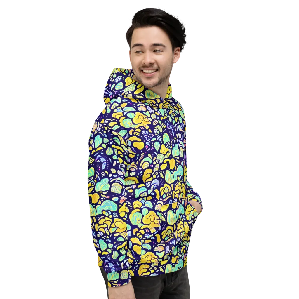 Indigo Fruit Riot on Hoodie — Right