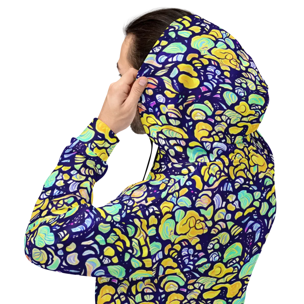 Indigo Fruit Riot on Hoodie — Back