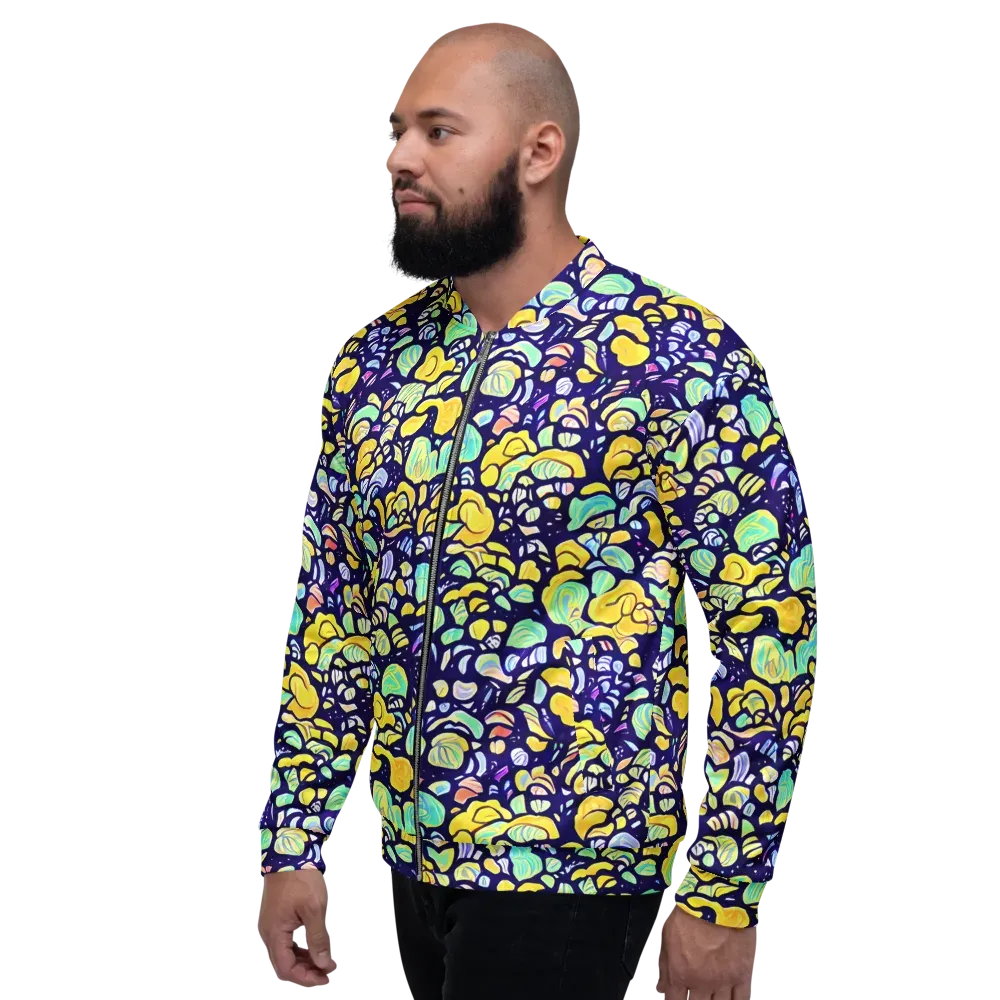 Indigo Fruit Riot on Bomber Jacket — Left
