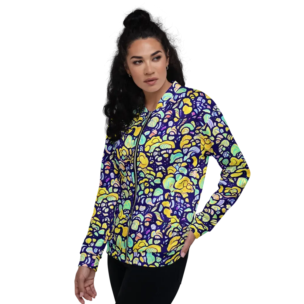 Indigo Fruit Riot on Bomber Jacket — Left