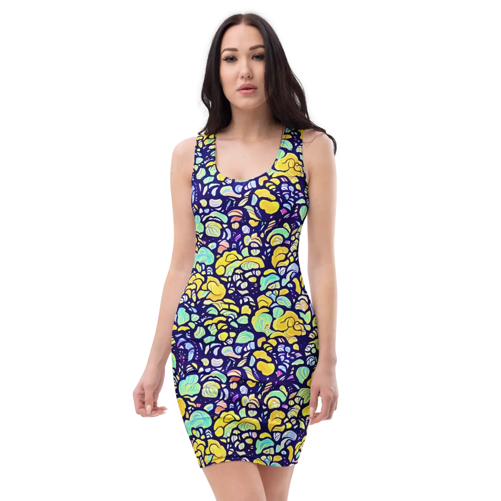 Indigo Fruit Riot on Bodycon Dress — Front