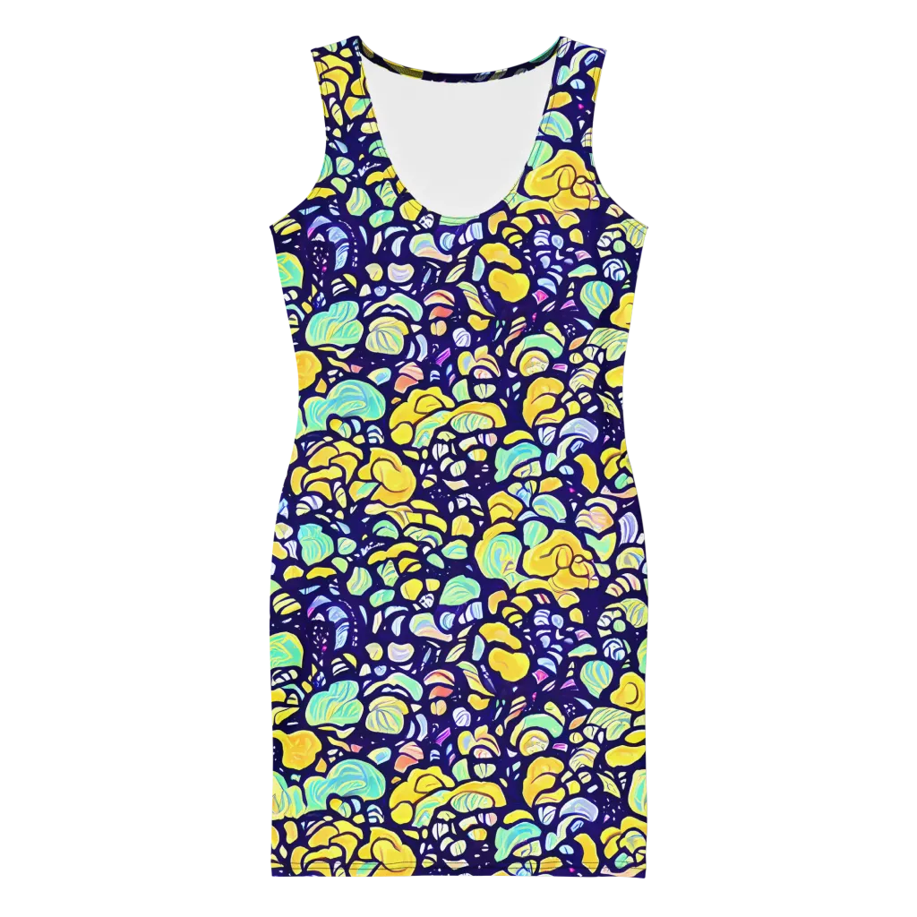 Indigo Fruit Riot on Bodycon Dress — Front