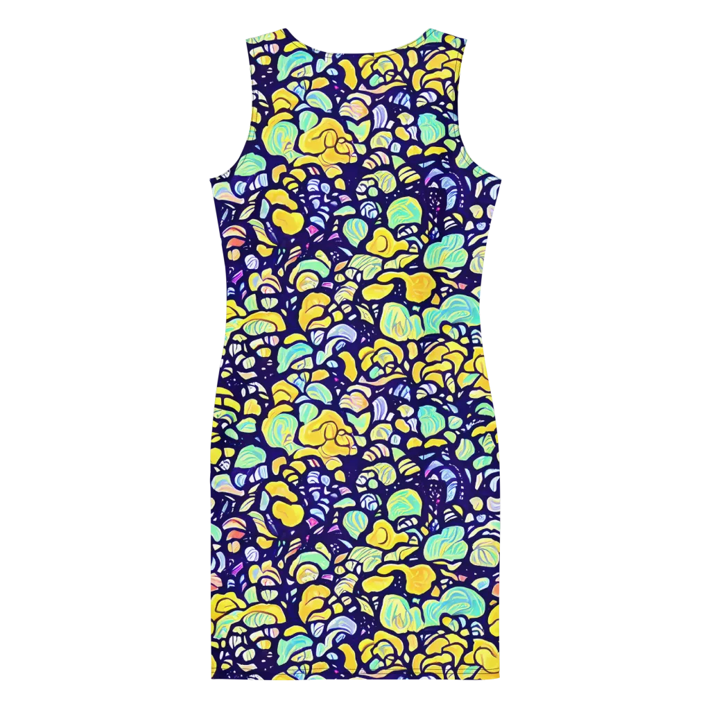 Indigo Fruit Riot on Bodycon Dress — Back