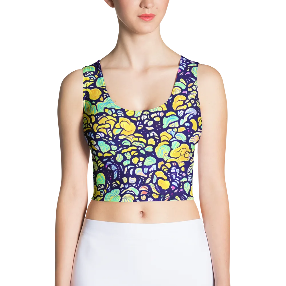 Indigo Fruit Riot on Crop Top — Front