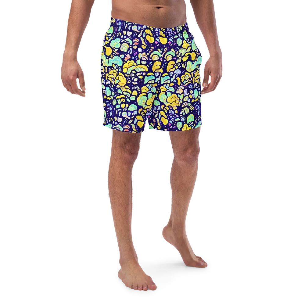 Indigo Fruit Riot on Swim Trunks — Front