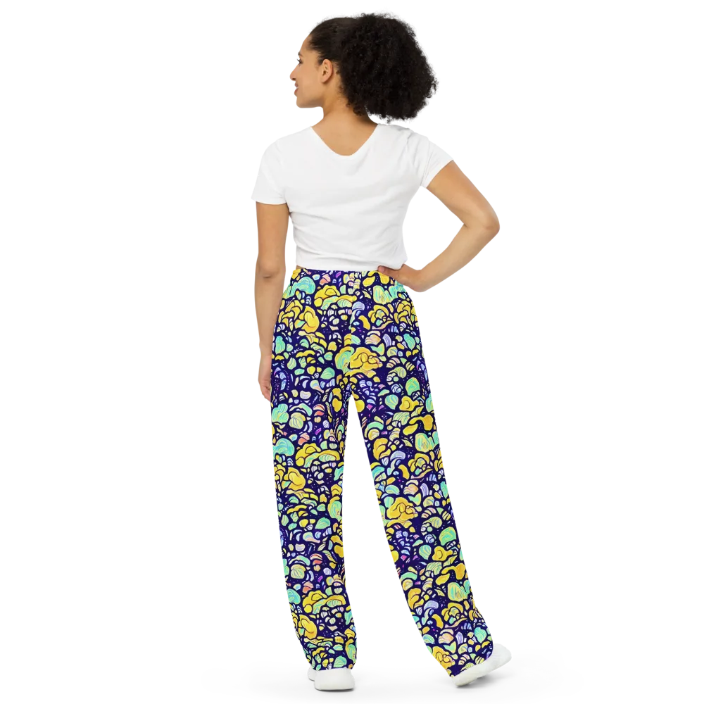 Indigo Fruit Riot on Wide-Leg Pants — Back