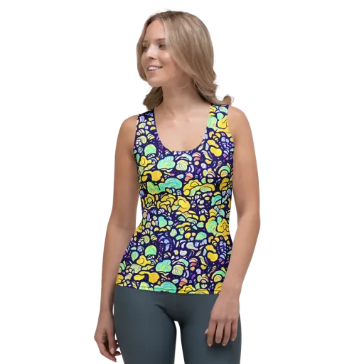 Indigo Fruit Riot on a Women's Tank Top