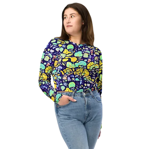 Indigo Fruit Riot on a Long Sleeve Crop Top