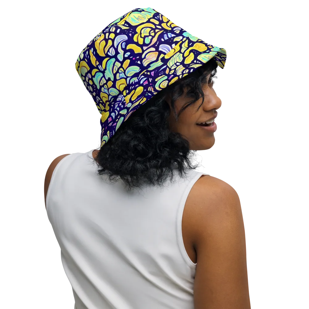 Indigo Fruit Riot on Reversible Bucket Hat — Right Outside