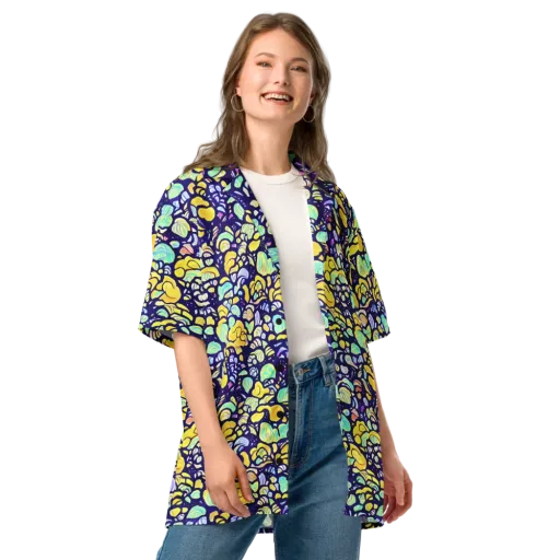 Indigo Fruit Riot on a Button Shirt