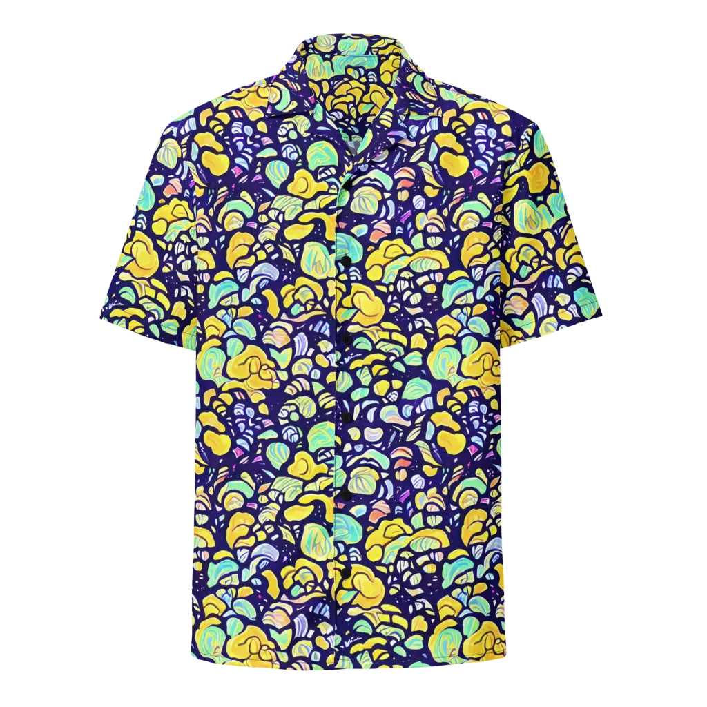 Indigo Fruit Riot on Button Shirt — Front