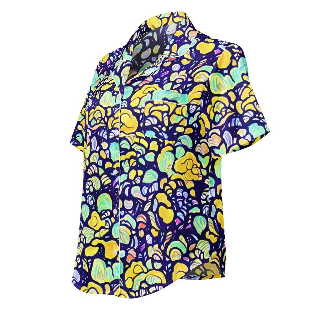 Indigo Fruit Riot on Women's Short Sleeve Pajama Top — Left Front