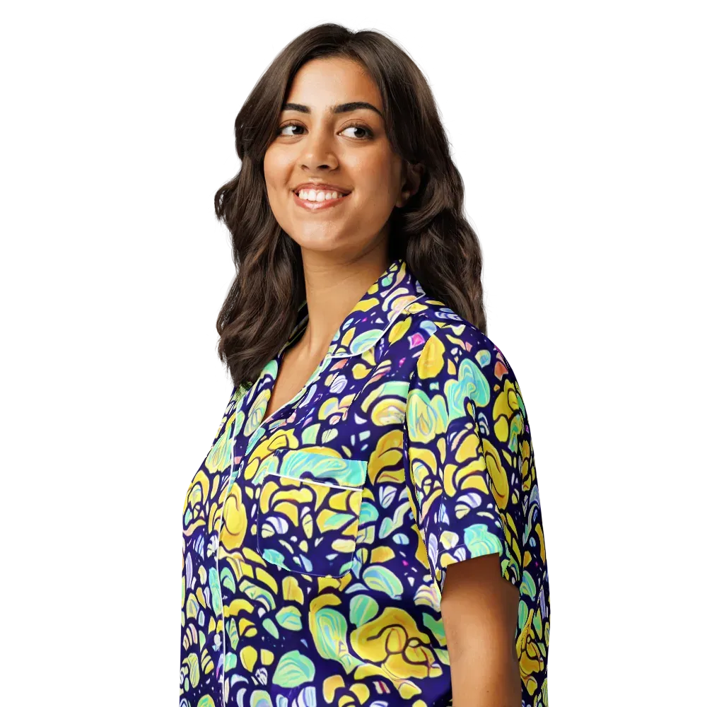 Indigo Fruit Riot on Women's Short Sleeve Pajama Top — Left Front