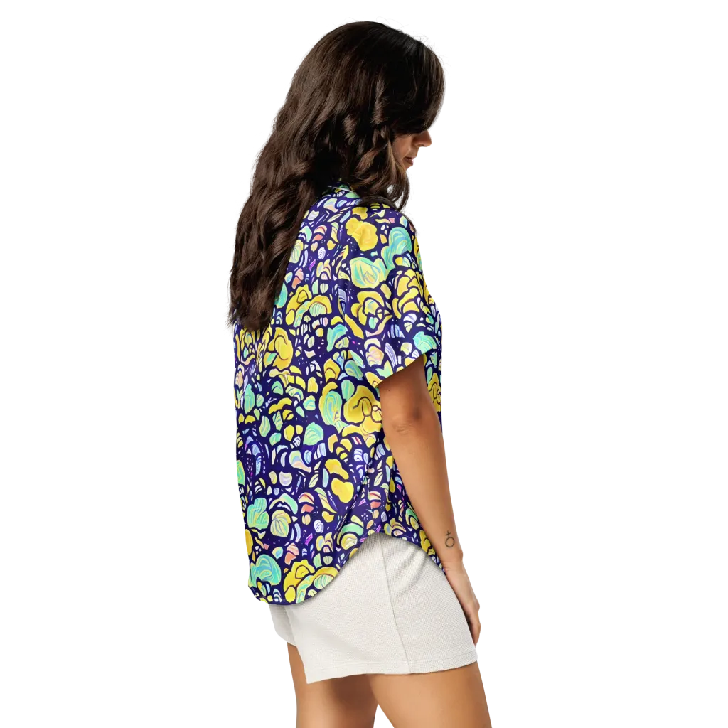 Indigo Fruit Riot on Women's Short Sleeve Pajama Top — Right Back