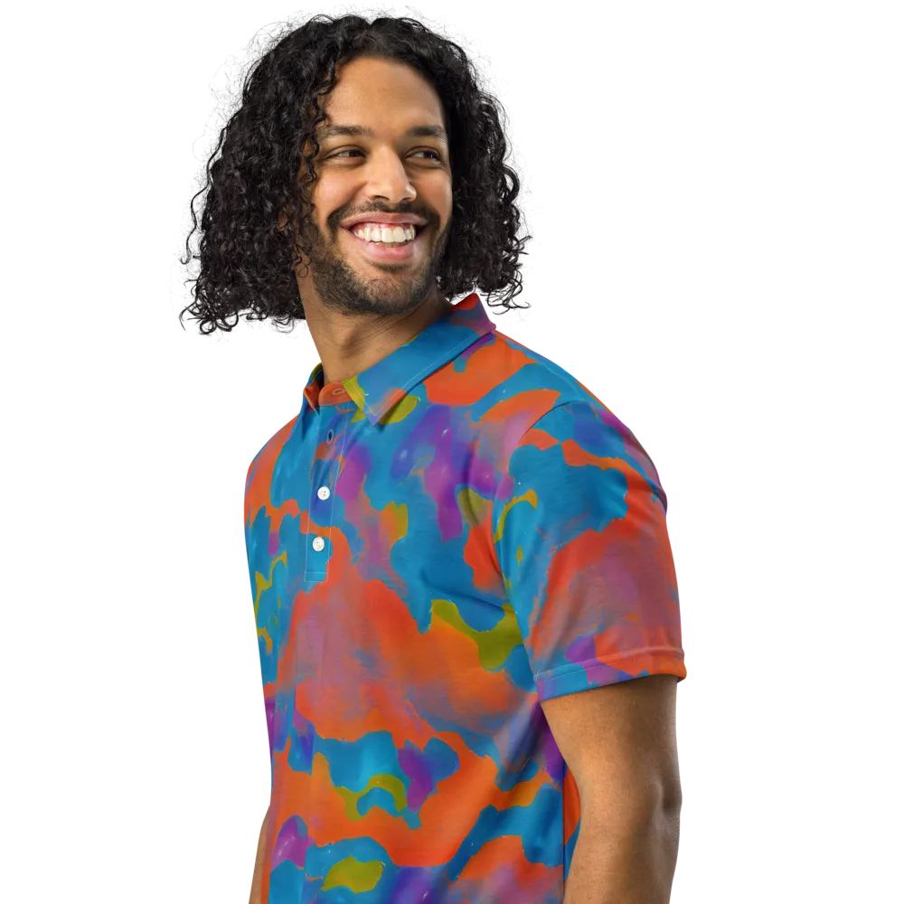 Chromatic Tidal Wave on Men's Slim Fit Polo Shirt — Left Front