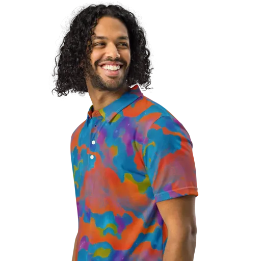 Chromatic Tidal Wave on a Men's Slim Fit Polo Shirt