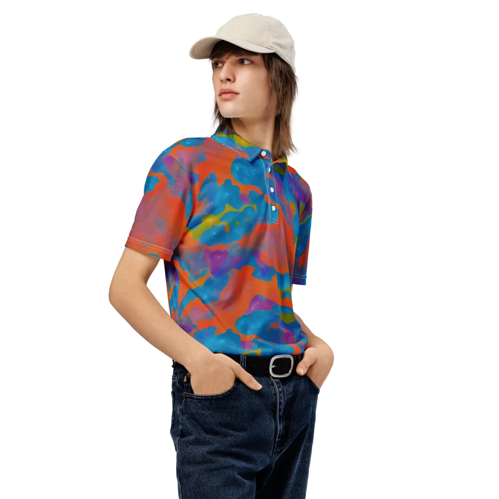 Chromatic Tidal Wave on Men's Slim Fit Polo Shirt — Right Front
