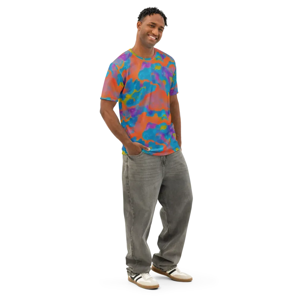 Chromatic Tidal Wave on Men's Cotton Crew Neck T-Shirt — Right Front