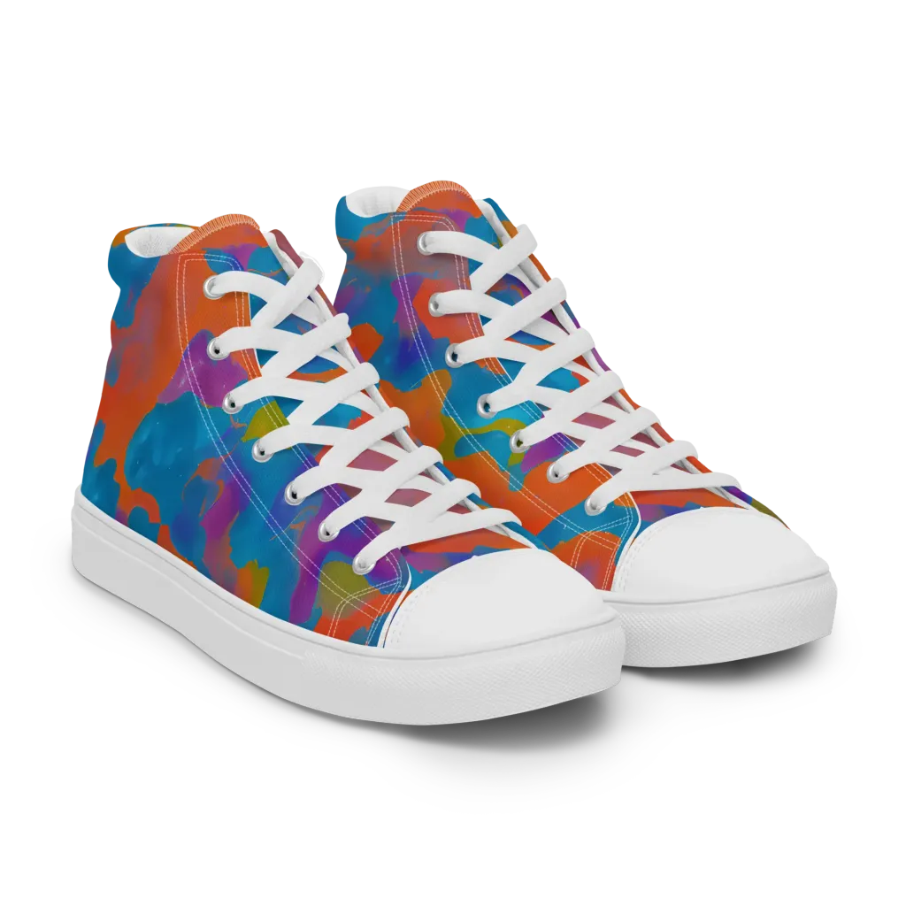 Chromatic Tidal Wave on Men's High Top Canvas Shoes — Right Front