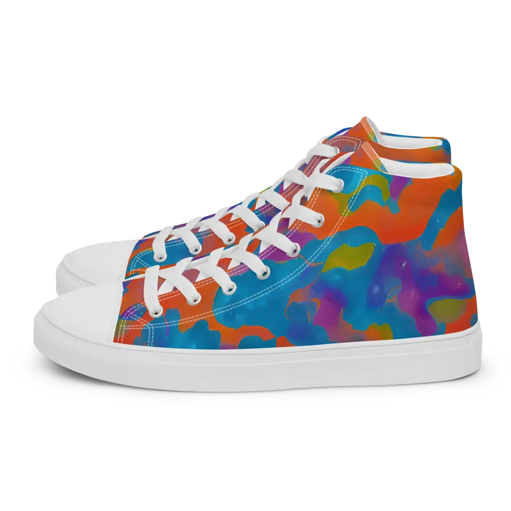 Chromatic Tidal Wave on Men's High Top Canvas Shoes — Left