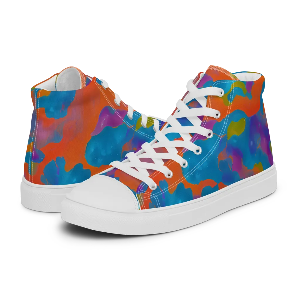 Chromatic Tidal Wave on Men's High Top Canvas Shoes — Left