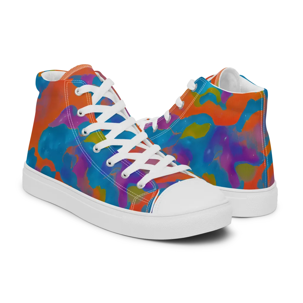 Chromatic Tidal Wave on Men's High Top Canvas Shoes — Right