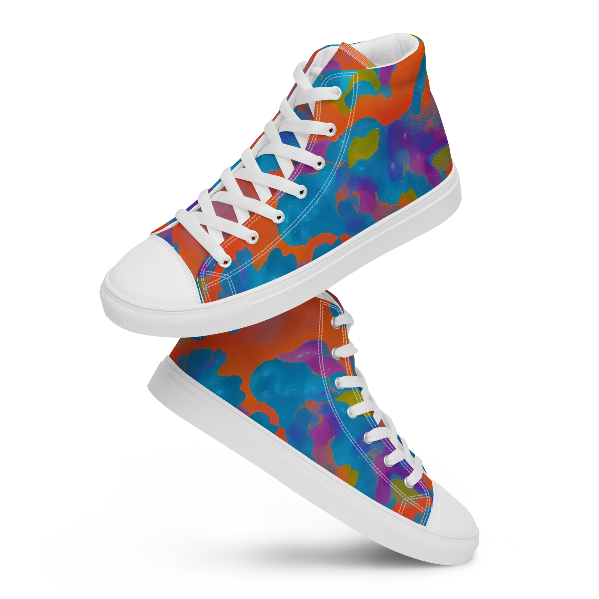 Chromatic Tidal Wave on Men's High Top Canvas Shoes — Front