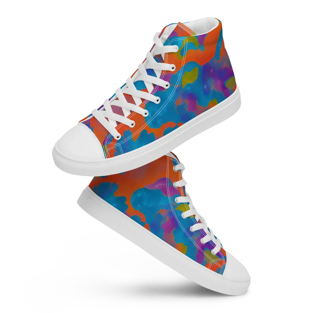 Chromatic Tidal Wave on Men's High Top Canvas Shoes — Front