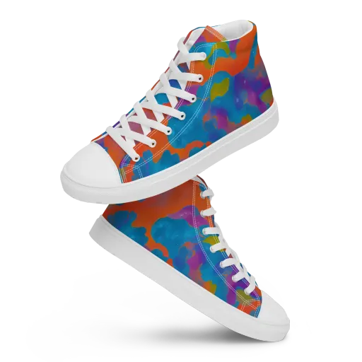 Chromatic Tidal Wave on a Men's High Top Canvas Shoes