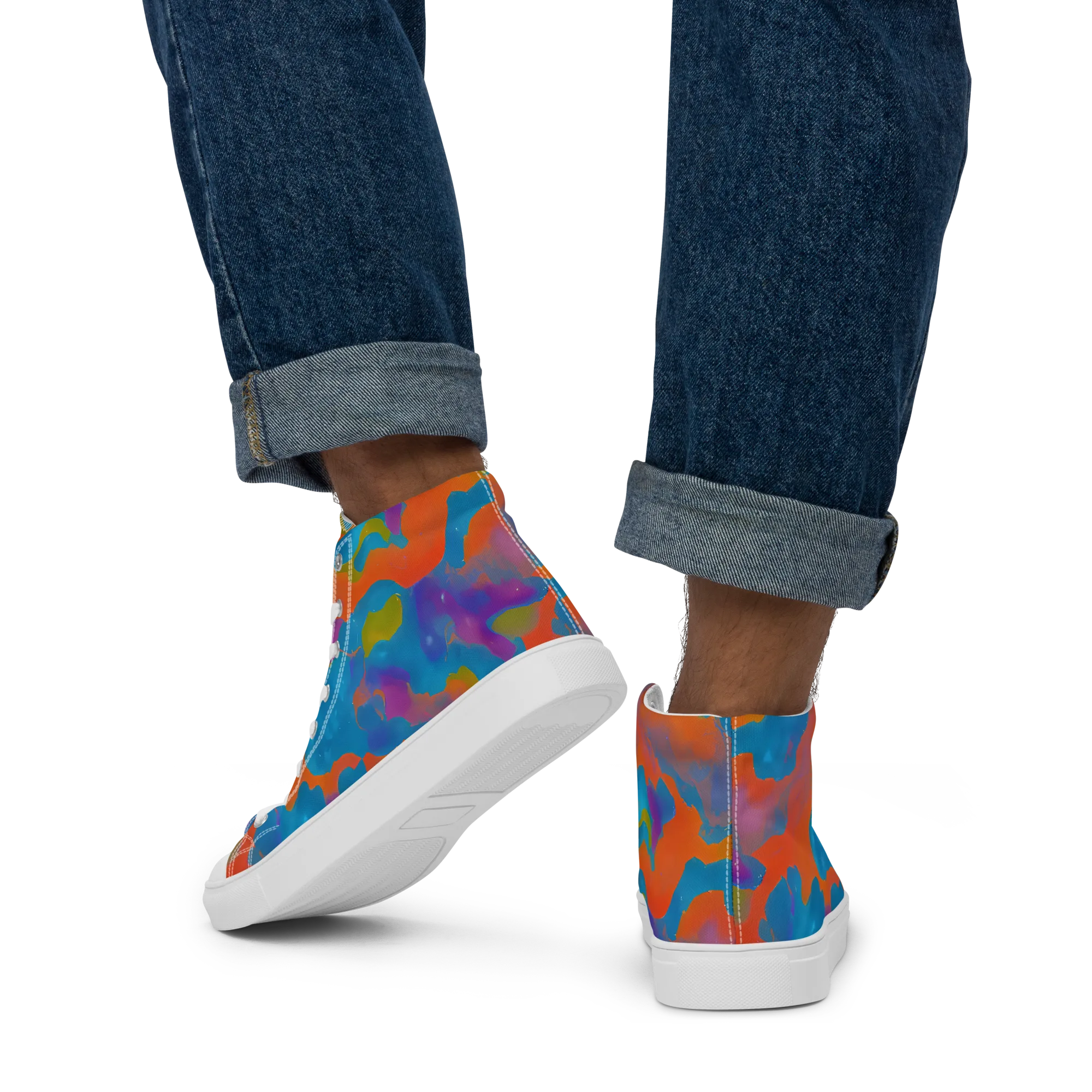 Chromatic Tidal Wave on Men's High Top Canvas Shoes — Back