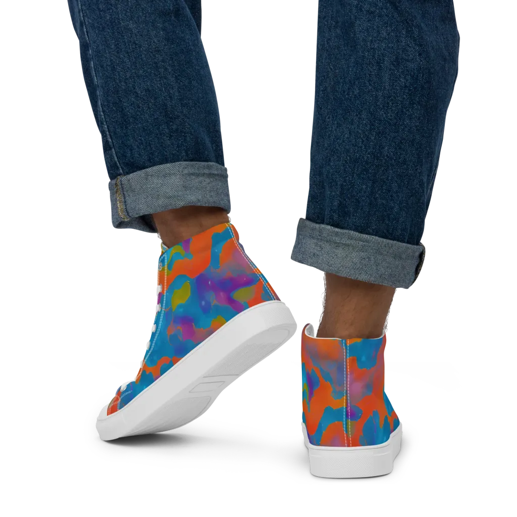 Chromatic Tidal Wave on Men's High Top Canvas Shoes — Back