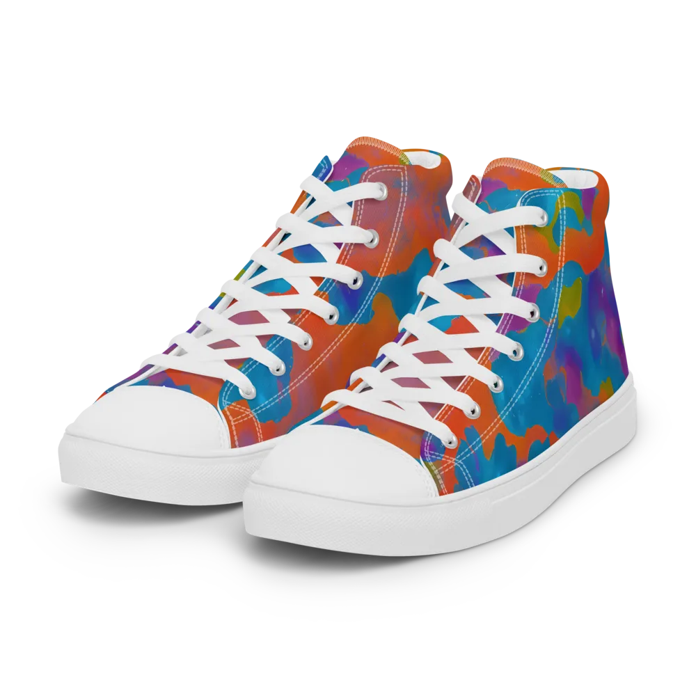 Chromatic Tidal Wave on Women's High Top Canvas Shoes — Left Front