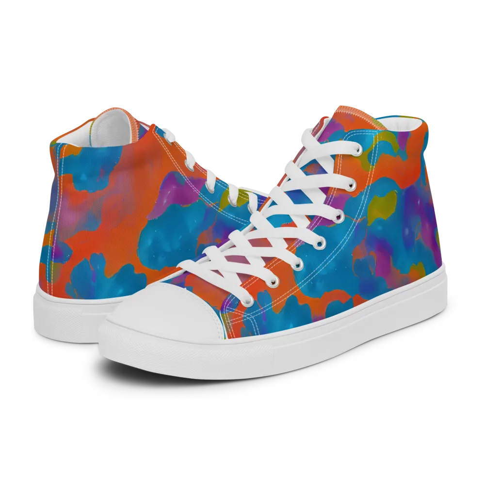 Chromatic Tidal Wave on Women's High Top Canvas Shoes — Left