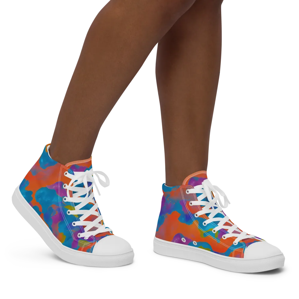 Chromatic Tidal Wave on Women's High Top Canvas Shoes — Right