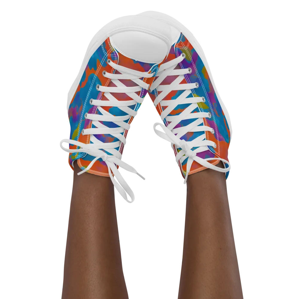Chromatic Tidal Wave on Women's High Top Canvas Shoes — Front