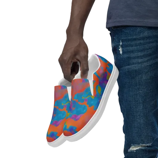 Chromatic Tidal Wave on a Men's Slip-On Canvas Shoes