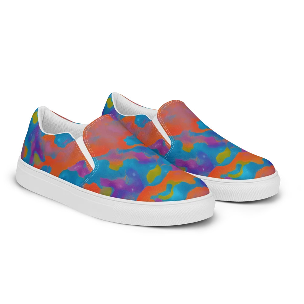 Chromatic Tidal Wave on Women's Slip-On Canvas Shoes — Right Front