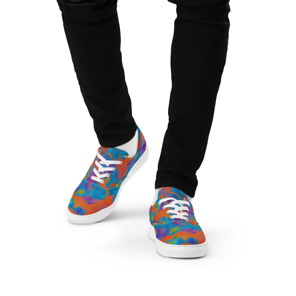 Chromatic Tidal Wave on Men's Lace-Up Canvas Shoes — Front