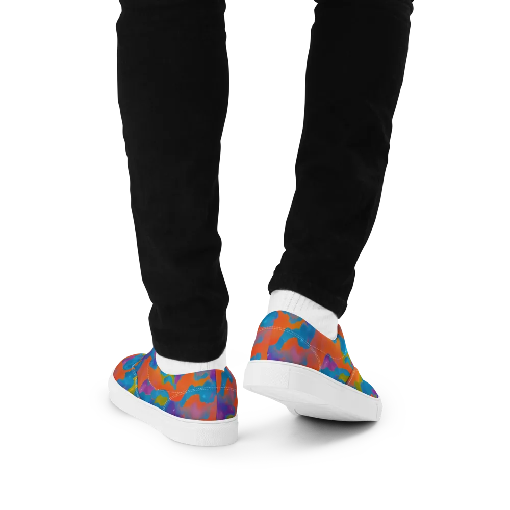 Chromatic Tidal Wave on Men's Lace-Up Canvas Shoes — Back