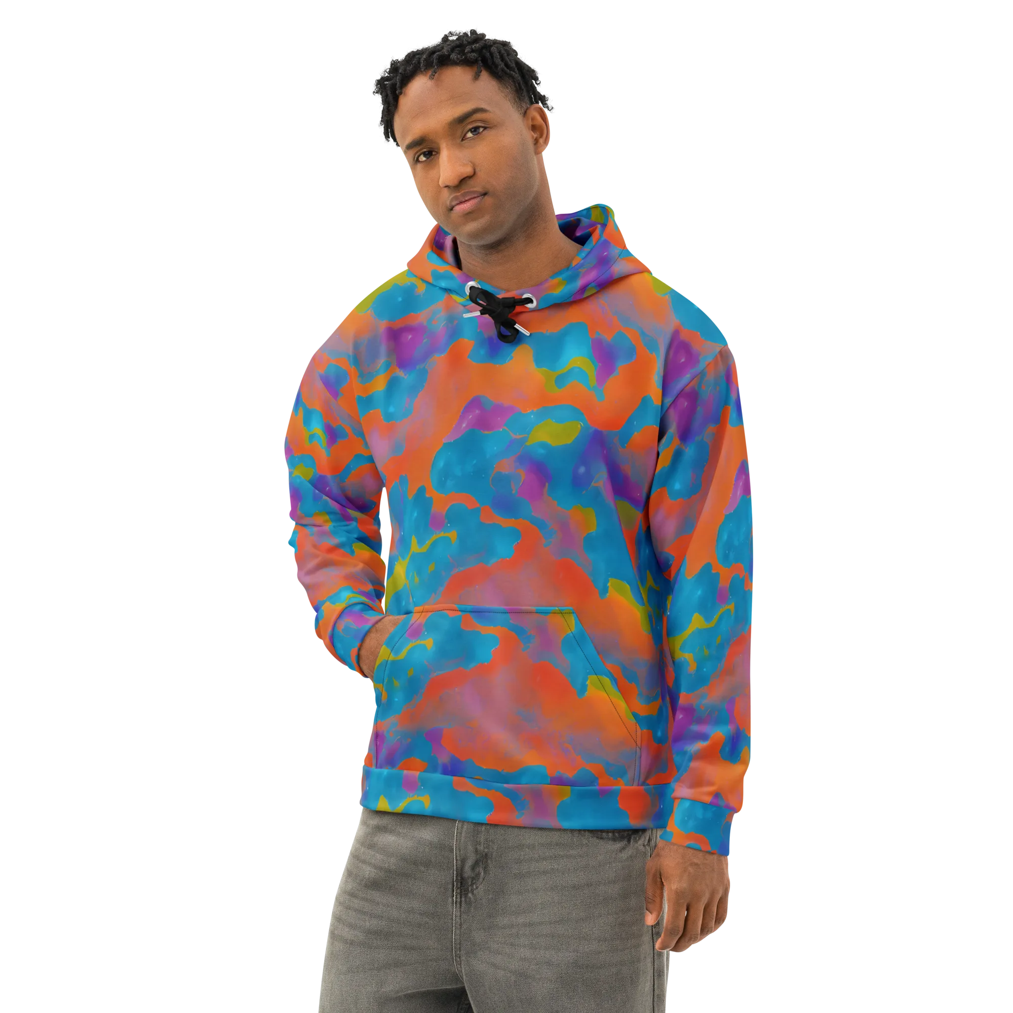 Chromatic Tidal Wave on Cotton Hoodie — Left Front