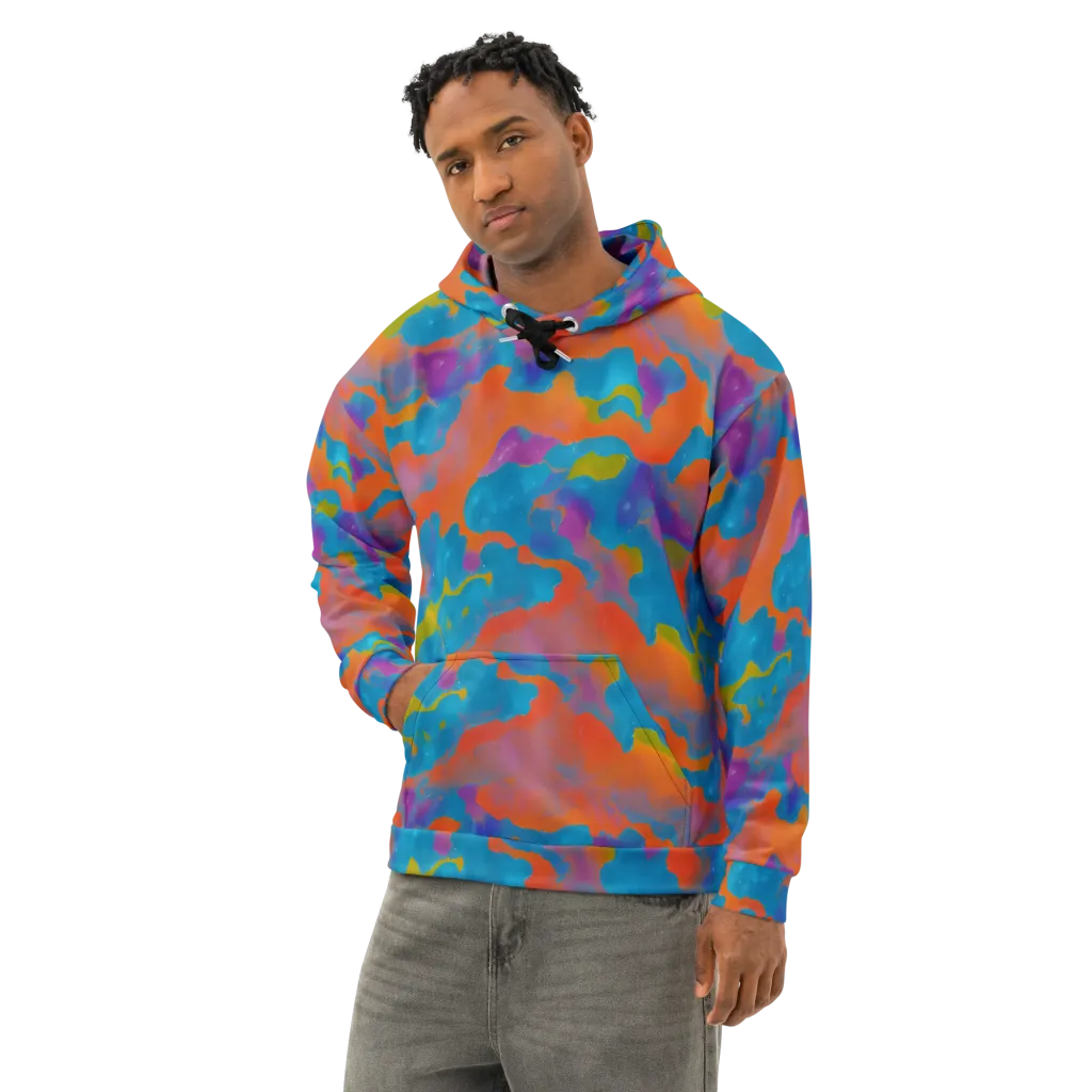 Chromatic Tidal Wave on Cotton Hoodie — Left Front