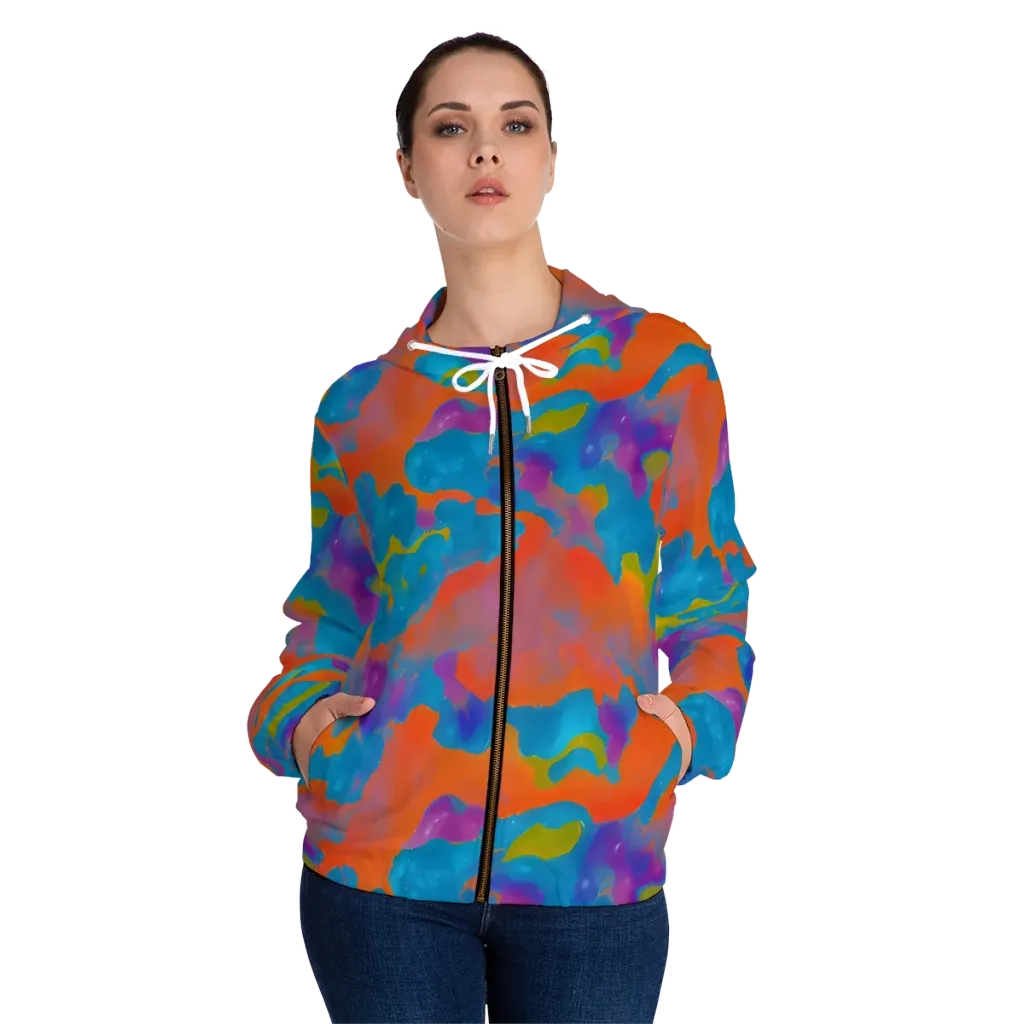 Chromatic Tidal Wave on Women's Full-Zip Hoodie — Front On Person