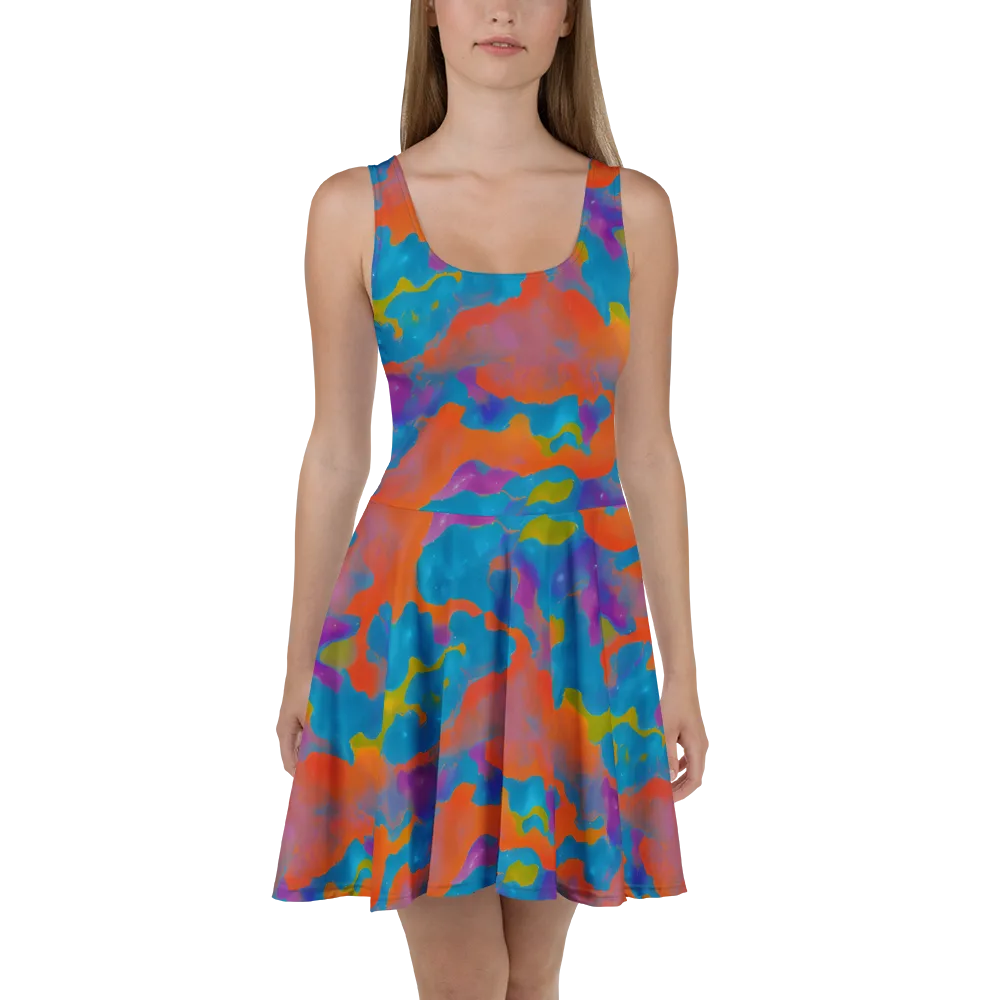 Chromatic Tidal Wave on Skater Dress — Front