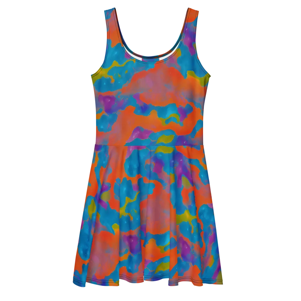 Chromatic Tidal Wave on Skater Dress — Front