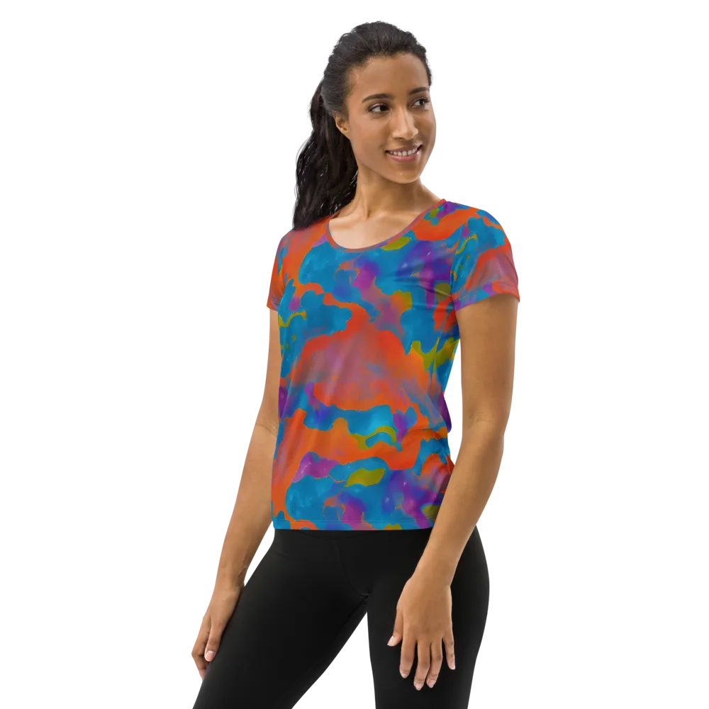 Chromatic Tidal Wave on Women's Athletic T-Shirt — Left