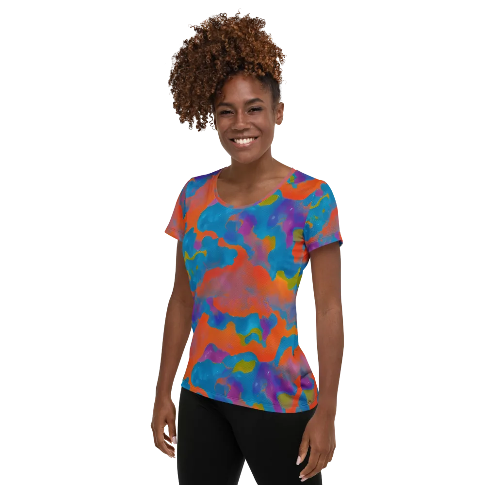 Chromatic Tidal Wave on Women's Athletic T-Shirt — Left