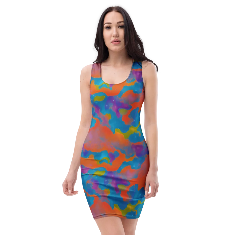 Chromatic Tidal Wave on Bodycon Dress — Front