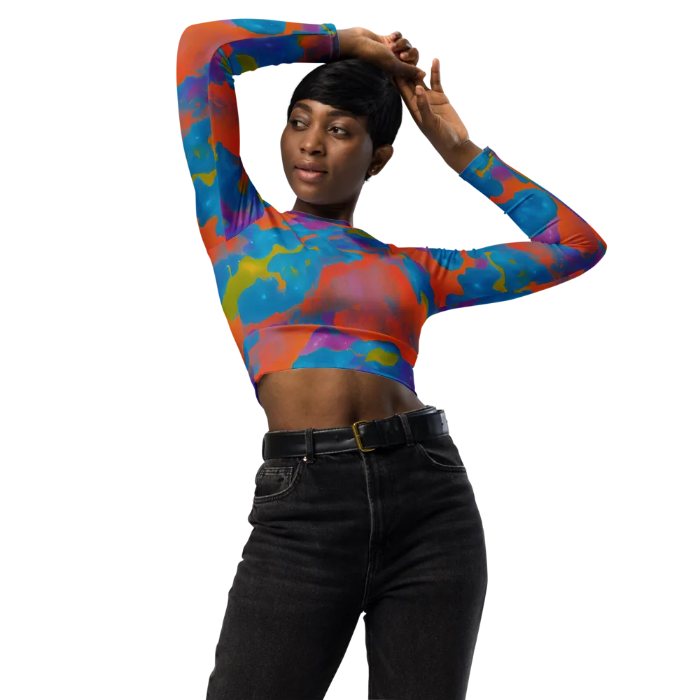 Chromatic Tidal Wave on Long Sleeve Crop Top — Front